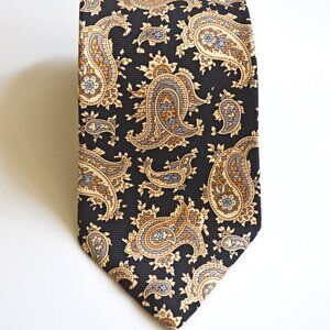 Paul Fredrick Classic Tie Black Yellow Paisley Italian Silk Business Formal